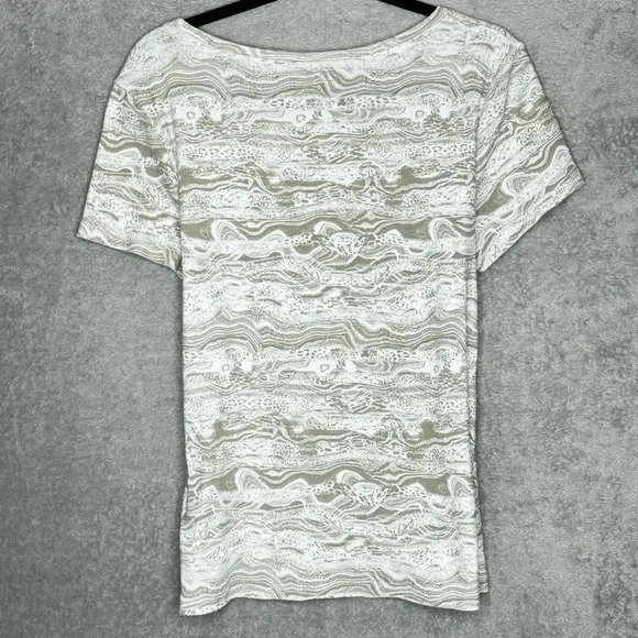 Bay Studio Womens Top Medium Brown Striped Short Sleeve Round Neck Knit - Picture 4 of 5